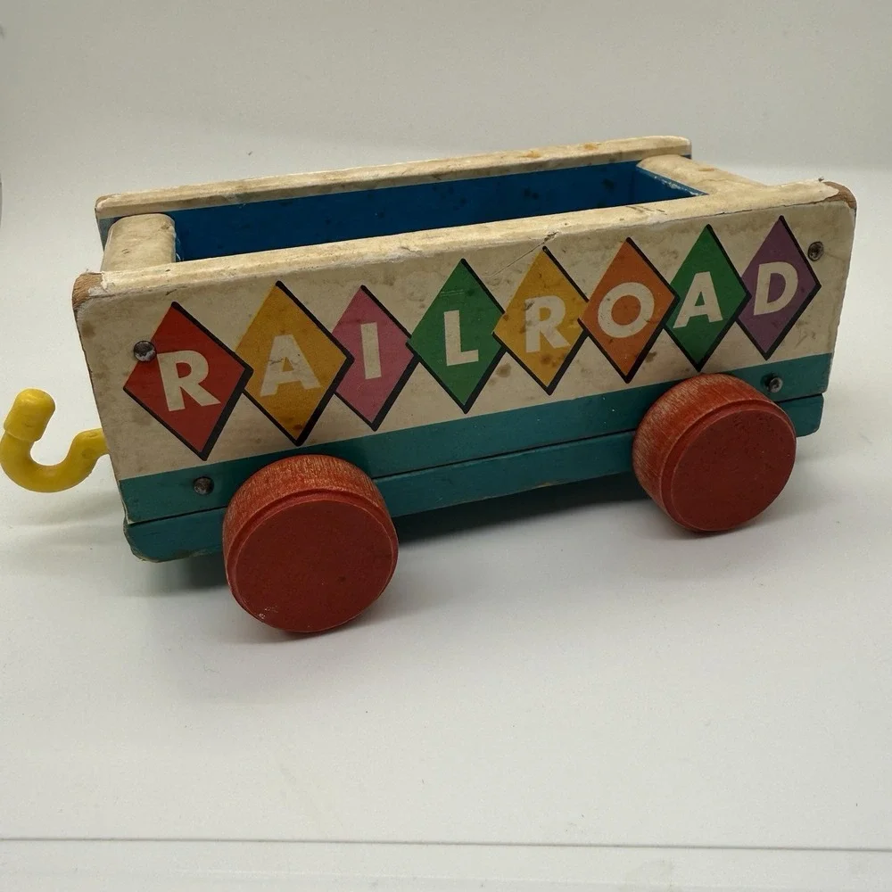 Vintage Fisher Price 1963 Huffy Puffy Wooden Train Railroad Circus Car Pull Toy